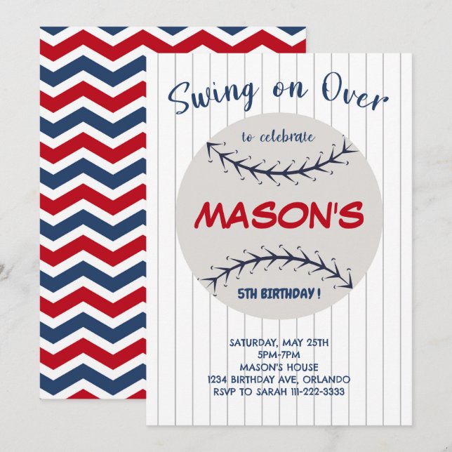 Baseball Swing över Födelsedagsfest inbjudan (Fram/baksida)