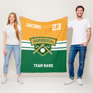 Baseball Symbol Team i Grönt, Guld och vitt Fleecefilt