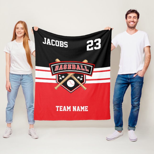 Baseball ⚾ Symbol Team i Red, White & Black Fleecefilt (På plats)