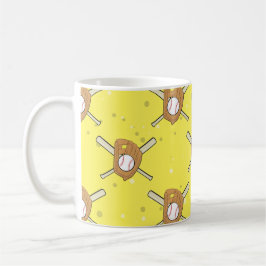 Baseball Symbols - Sömlöst Mönster på Gult Kaffemugg