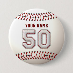 Baseball syr spelare numrerar 50 och knapp
