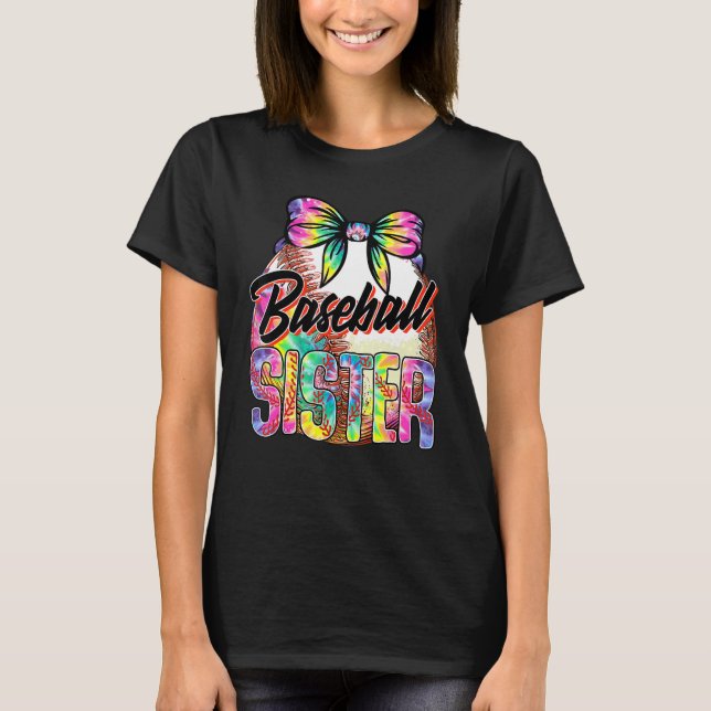 Baseball syster Söt Tie Dye Baseball Glad syster T Shirt (Framsida)