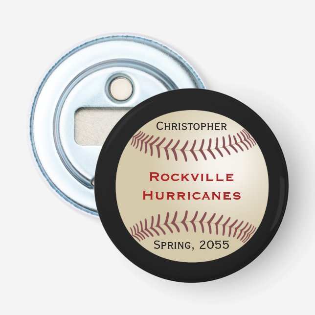 Baseball Team, Blue, Namn, magnetisk knapp Flasköppnare (Framsidan)