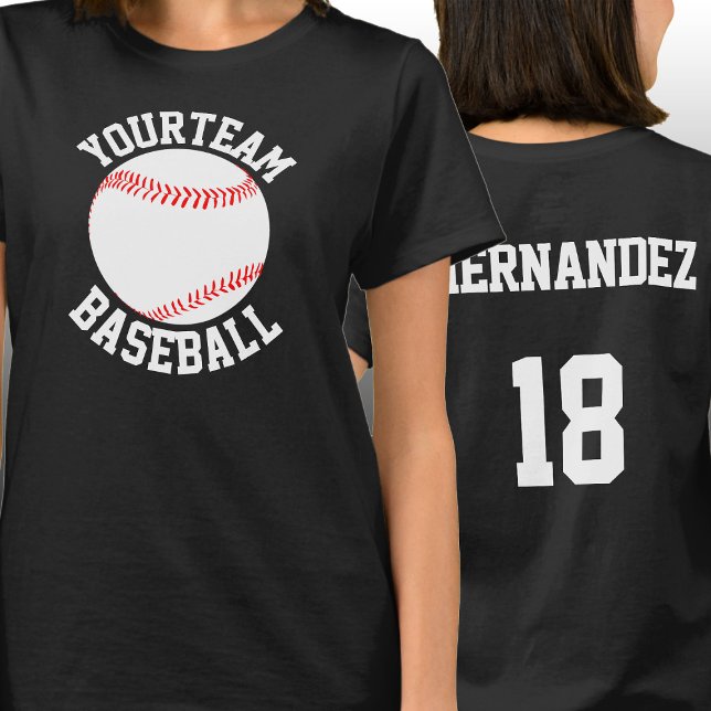 Baseball Team, Player Namn och Number Womens T-Shi Tee (Custom baseball team shirts with personalized team name, player name and player number.)