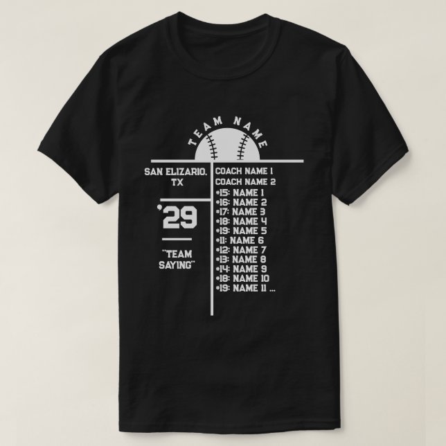 Baseball Team Roster Anpassningsbar Player Namn &  T Shirt (Design framsida)