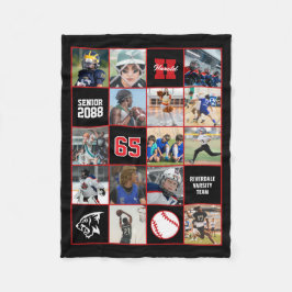 Baseball Team Senior Night Custom Photo Black Red Fleecefilt