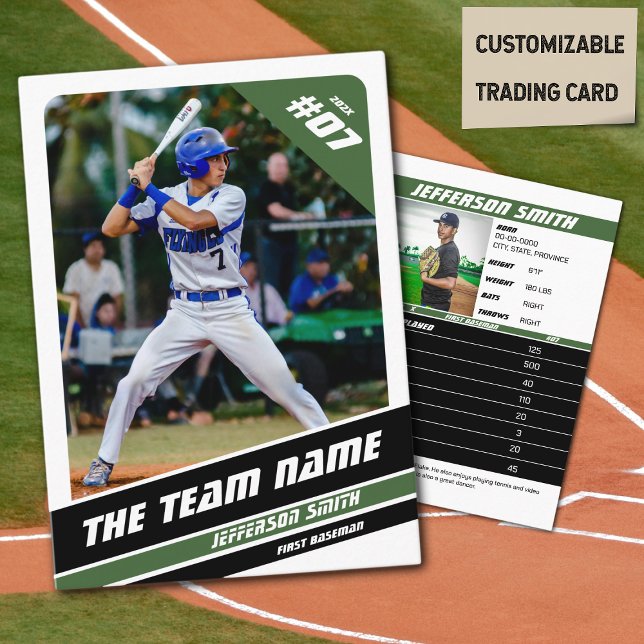 Baseball Team Trading Card Gift Grönt White (Baseball Player Trading Card in White with Custom Team Name and Green and Black Elements)
