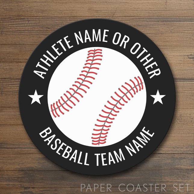 Baseball Teckning med modernt team och Idrottsman  Underlägg Papper Rund (Custom Coaster)