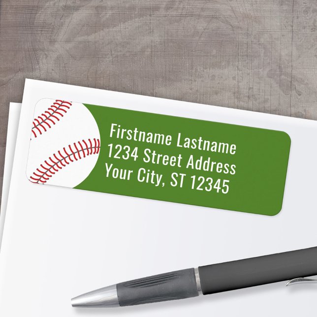 Baseball Teckning med Returadress - grönt Returadress Etikett (Personalized Return Address Label)