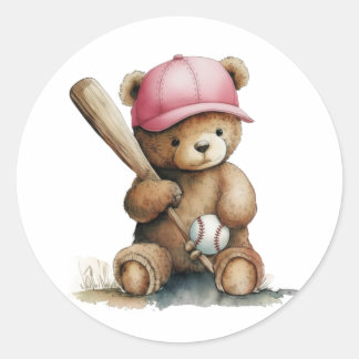 Baseball Teddy Bear Pink Cap Girl Baby Shower Runt Klistermärke