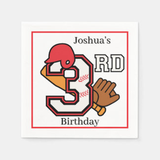 Baseball tema 3:e födelsedagen Napkin Fladdermus B Pappersservett