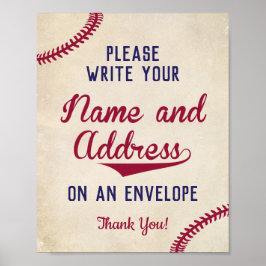 Baseball-tema Skriva ditt namn Adress på kuvertet Poster