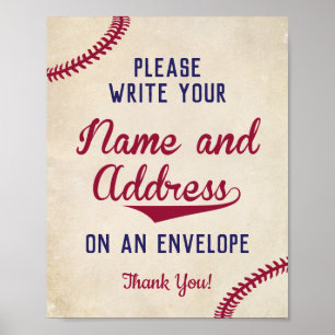 Baseball-tema Skriva ditt namn Adress på kuvertet Poster