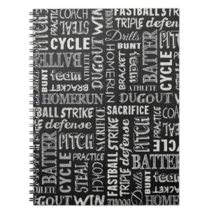 Baseball-termer på kalkkortet anteckningsbok med spiral