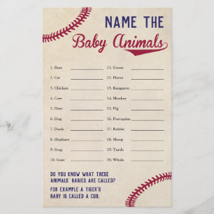 Baseball ThBästa Babybilschen Baby djur Namn Flygblad