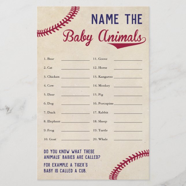 Baseball ThBästa Babybilschen Baby djur Namn Flygblad (Framsidan)