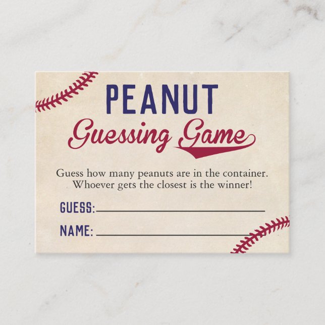 Baseball ThBästa babystövel Peanut Guessing Game Visitkort (Framsida)