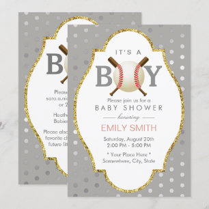 Baseball ThBäste Silver Polka dots Boy Shower Inbjudningar