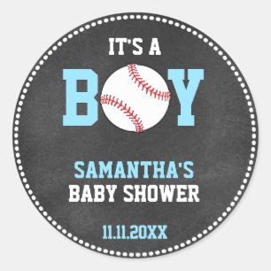Baseball Theme Baby Shower Chalkboard Blue Boy Runt Klistermärke