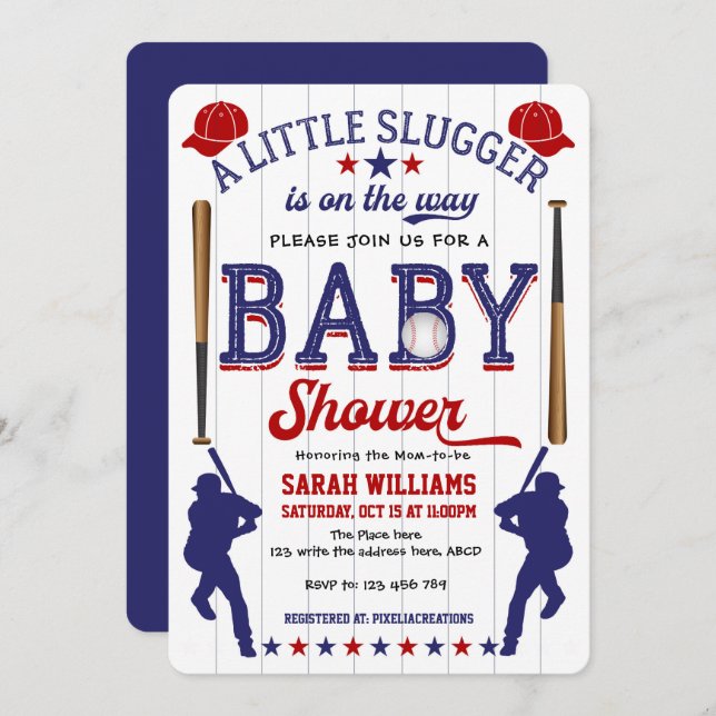 Baseball Theme Baby Shower, Pojke Shower Inbjudningar (Fram/baksida)