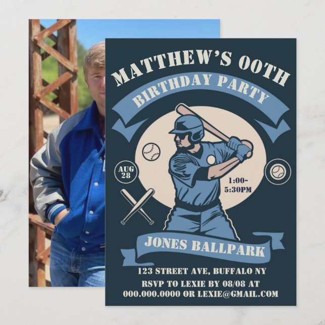 Baseball Theme-Födelsedagsfest (Fram/baksida)