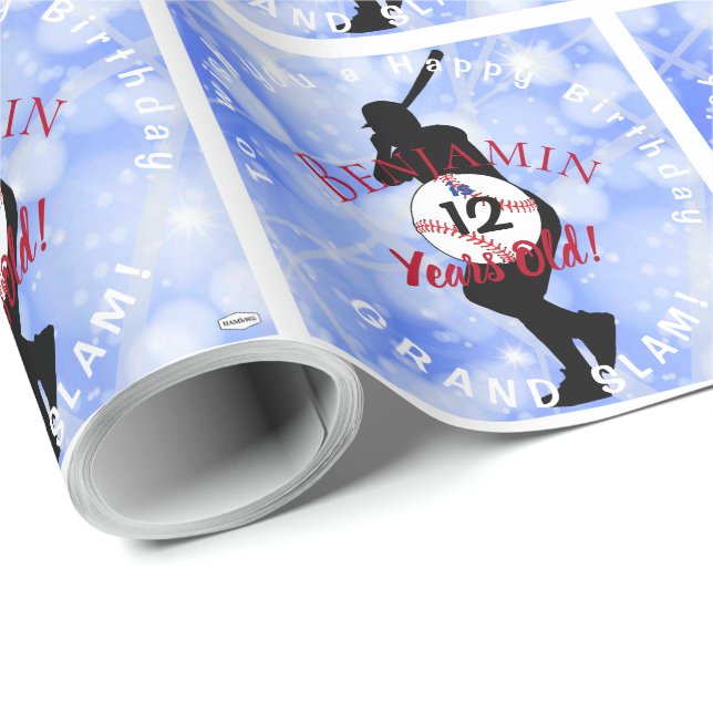 Baseball Theme Gift Wrap Birthday HAMbyWG Presentpapper (Rullad Hörn)