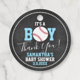 BASEBALL Themme Baby Shower Chalkboard Blue Boy Gåvor Etiketter