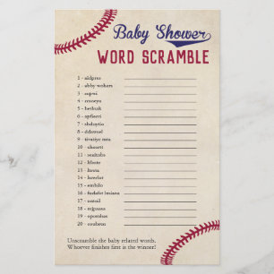 Baseball Theter Baby Shower Ord Scramble Game Flygblad