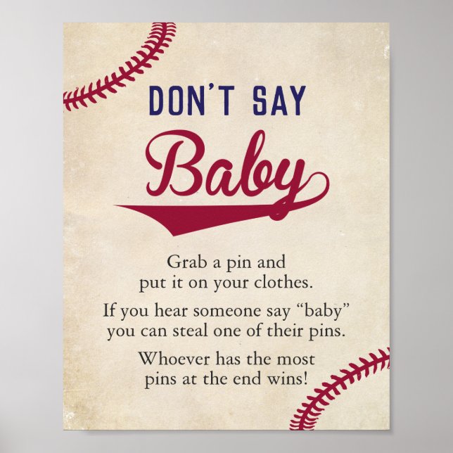 Baseball ThMB Shower Säg inte att Baby skriver und Poster (Framsidan)