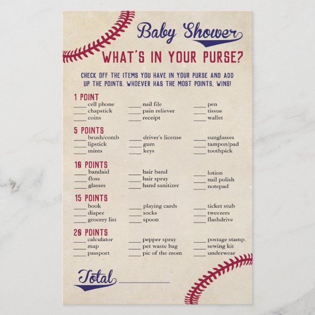 Baseball ThMB Shower What's in Your Purse Flygblad (Framsidan)