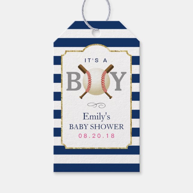 Baseball Thorn Boy Navy Blue Rand Baby Shower Presentetikett (Framsidan)