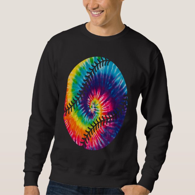Baseball Tie Dye Rainbow Hippie Baseball Softball  Lång Ärmad Tröja (Framsida)