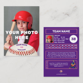 Baseball Trading Card Lila back - Anpassningsbar S