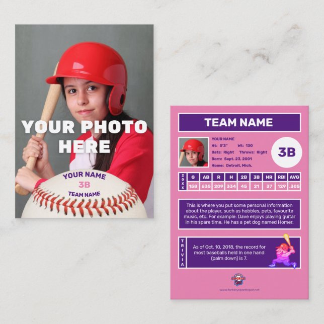 Baseball Trading Card Rosa back - Anpassningsbar S (Fram/baksida)