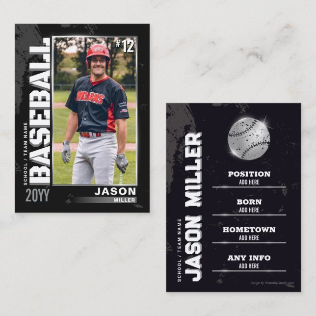 Baseball Trading Card-spelarkort i Silver (Fram/baksida)