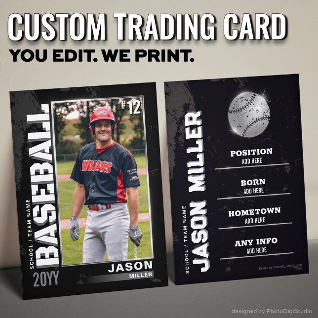 Baseball Trading Card-spelarkort i Silver (Custom Baseball Trading Card, Baseball Silver Ball Player Card)