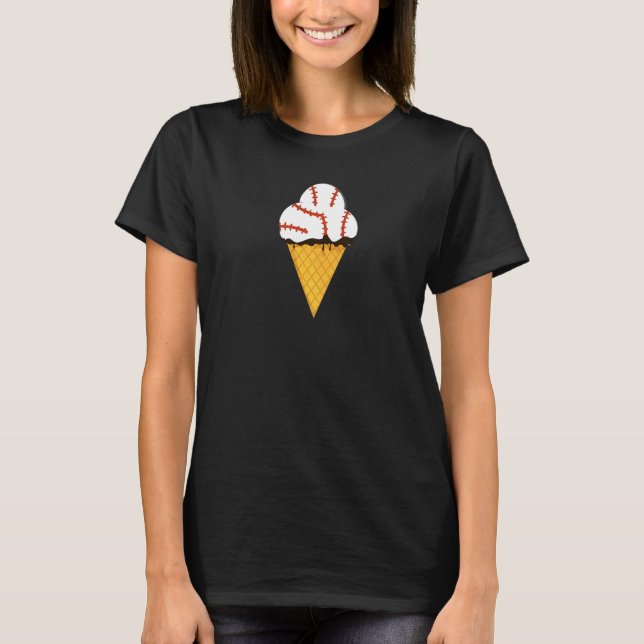 Baseball Triple Scoop Ice Cream Cone T Shirt (Framsida)