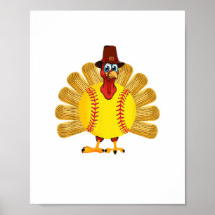 Baseball Turkey Thanksgiving Softball Turkey Manar Poster