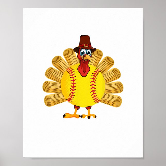 Baseball Turkey Thanksgiving Softball Turkey Manar Poster (Framsidan)