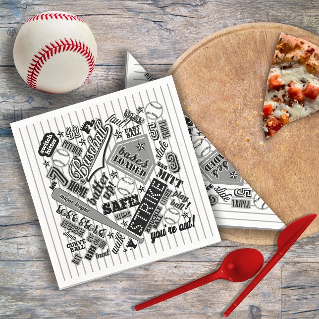 Baseball Typography Black White Rand ID770 Pappersservett (Skapare uppladdad)