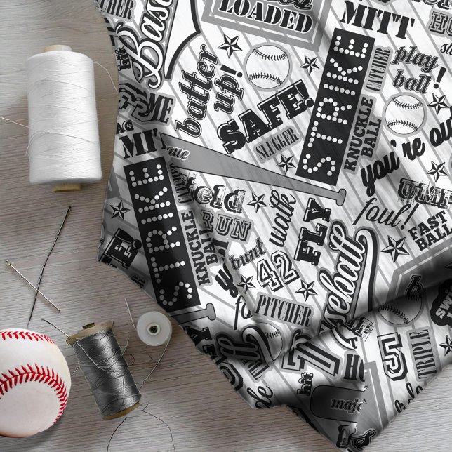 Baseball Typography Black White Rand ID770 Tyg (Skapare uppladdad)
