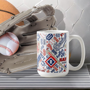 Baseball Typography Rött vitt blått Monogram ID770 Kaffemugg