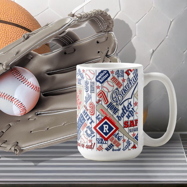 Baseball Typography Rött vitt blått Monogram ID770 Kaffemugg (Skapare uppladdad)