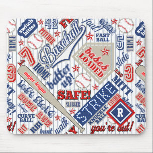 Baseball Typography Rött vitt blått Rand ID770 Musmatta