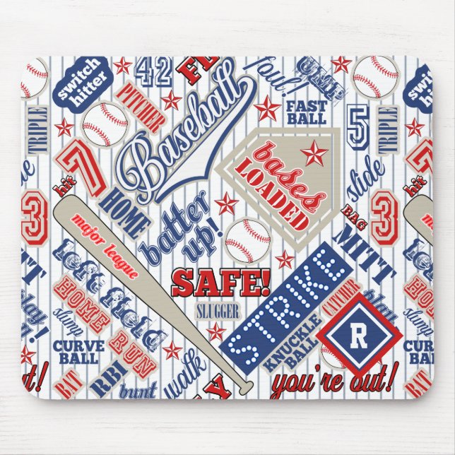 Baseball Typography Rött vitt blått Rand ID770 Musmatta (Framsidan)