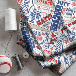 Baseball Typography Rött vitt blått Rand ID770 Tyg