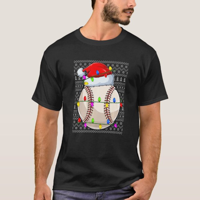 Baseball Ugly Sweater Christmas Pajama Lights Spor T Shirt (Framsida)