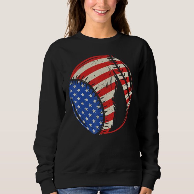 Baseball US American Flag July 4th Patriotic Vinta T Shirt (Framsida)