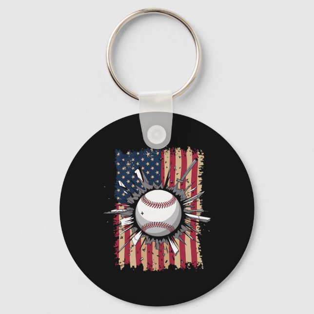 Baseball Us Flagga Nyckelring (Framsida)