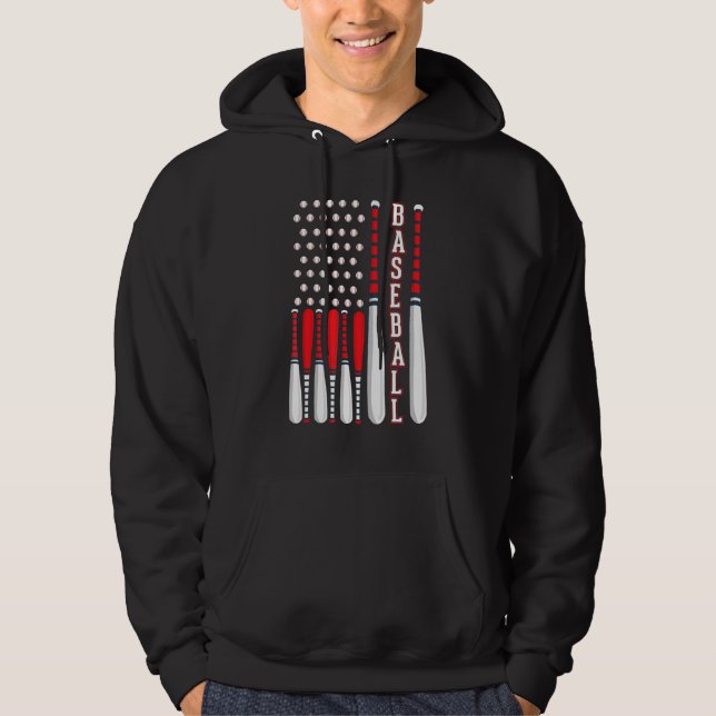 Baseball USA Flag Patriotic American Baseball 4th  Hoodie (Framsida)